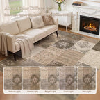 UERMEI 9x12 Area Rug for Living Room, Washable Brown Modern Geometric Patchwork - Image 6