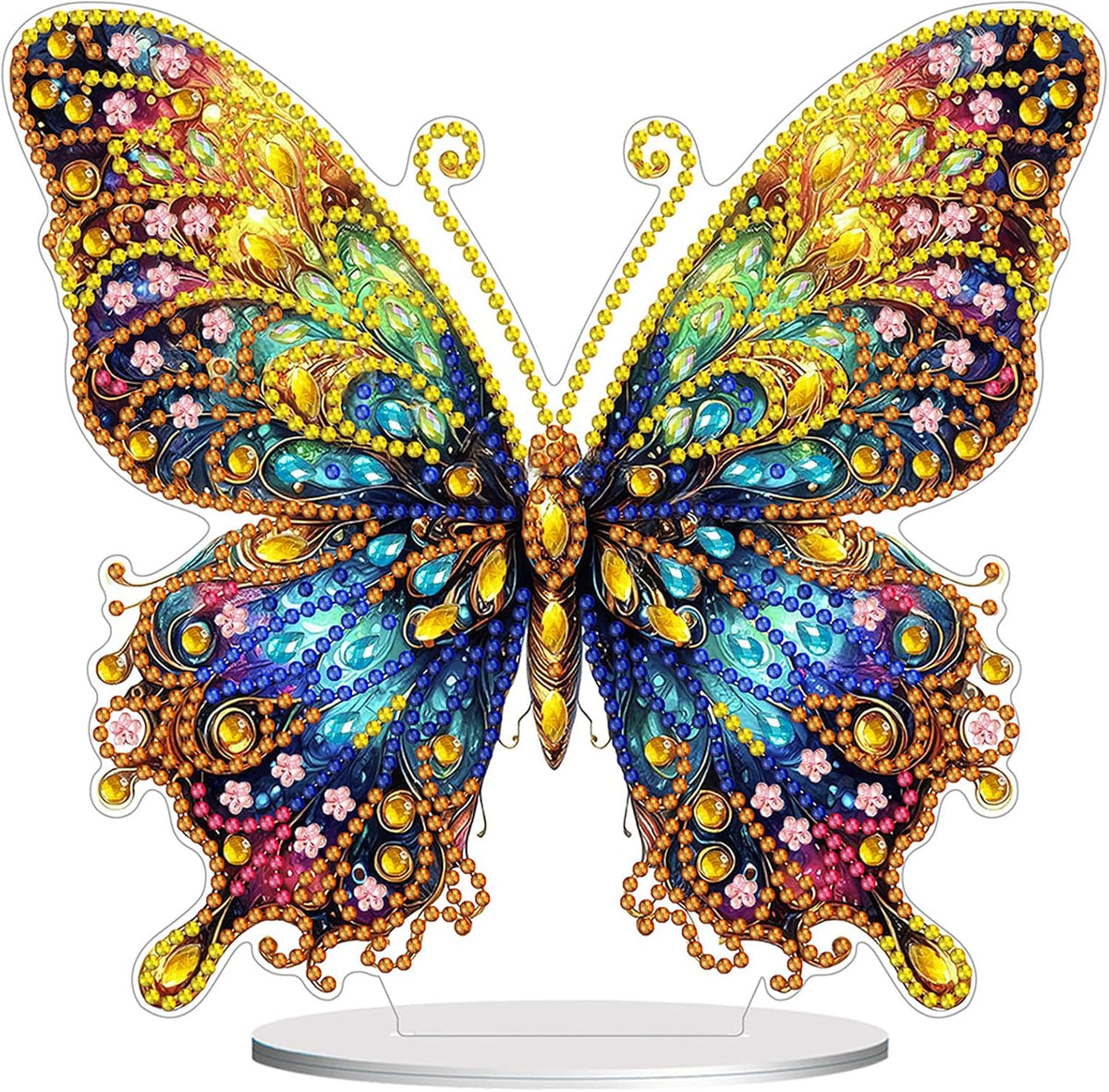 Diamond Painting Kits for Adults Beginners, 5D Full Drill Flowers and Butterfly Crystal Art Desktop Ornament, DIY Single Sided Home Office Desk Decor, Creative Craft Gift Set with Tools