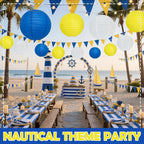 12Pcs Blue and Yellow Party Decorations Hanging Round Paper Lanterns Assorted Sizes (8" 10" 12") for Graduation Birthday Wedding Dinner Party Baby Shower BBQ Decor (Blue Yellow White)