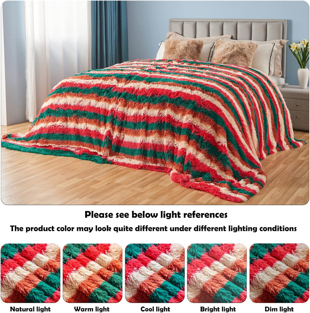 GONAAP Fuzzy Faux Fur Throw Blanket Stripe Red Brown Super Soft Cozy Plush Fuzzy Shaggy Blanket for Couch Sofa Bed (Stripe Red Brown, Throw(50"x60"))