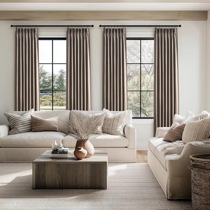 Topfinel 105 Inches Long Pinch Pleated Semi Sheer Curtains, Dark Flax Blended - Image 7