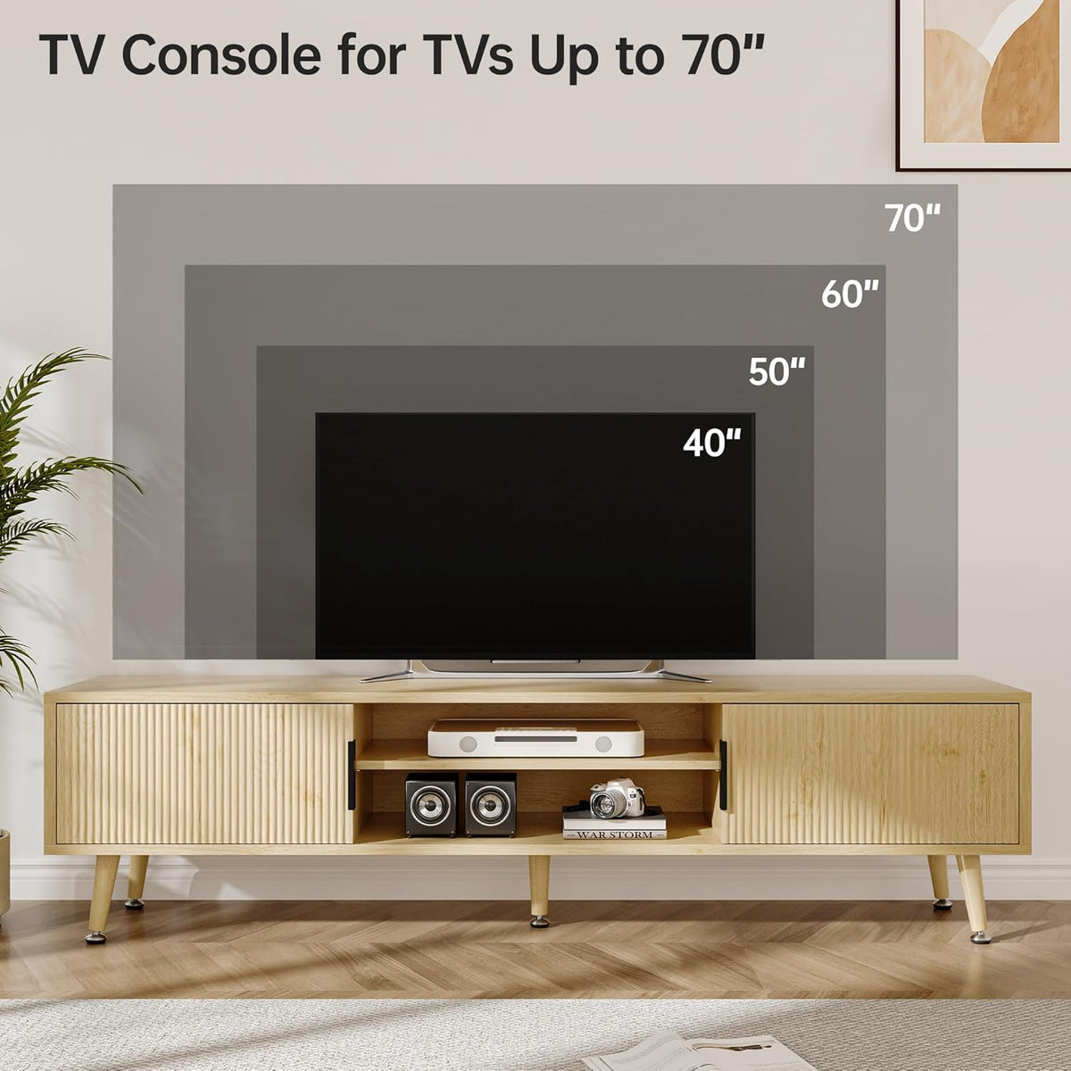 Mid Century TV Stand, Modern TV Console for TVs up to 70 Inches, Entertainment Center with Storage, TV and Media Consol, 62 Inch (Oak)