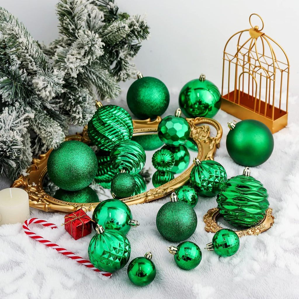XmasExp 24ct Christmas Ball Ornaments Shatterproof Christmas Ornaments Set Decorations for Xmas Tree Balls 40mm/1.57" (1.57'', Green)