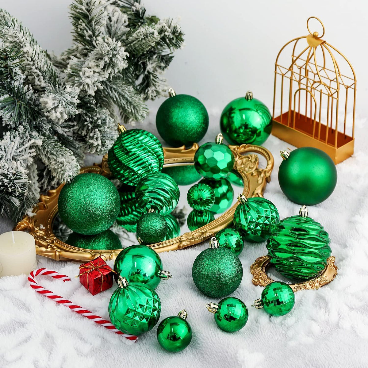 XmasExp 24ct Christmas Ball Ornaments Shatterproof Christmas Ornaments Set Decorations for Xmas Tree Balls 40mm/1.57" (1.57'', Green)