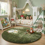 Amdrebio Olive Green Shag Round Area Rug 5Ft - Image 3