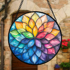Stained Glass Window Hanging, Colorful Flower Petals Sun Catchers Diamond Glass Panel Hangings Suncatcher Decor for Birthday for Women, Men, Wife, Aunt, and Mom 7.8 in