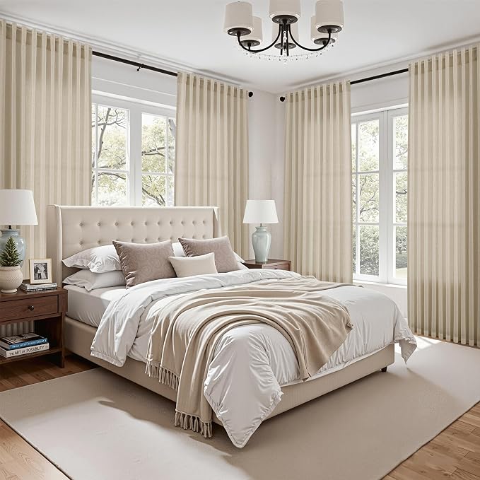 Eggshell Beige Linen Curtains for Living Room 100 Inches Long Light Filtering - Image 7