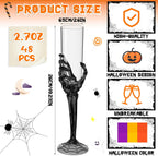 Bokon 48 Pcs Halloween Champagne Flutes Bulk Plastic Stemware Halloween Skeleton Hand Plastic Goblets Creepy Champagne Flute for Party Decoration(Black)