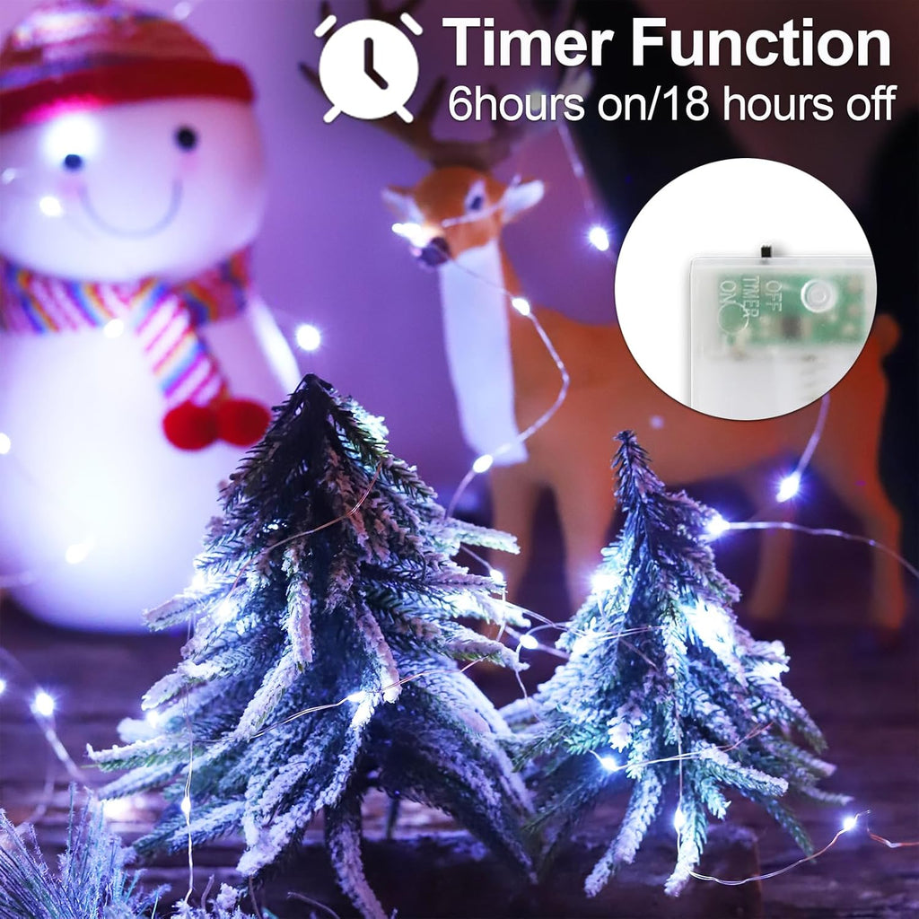 Christmas Decorations Cool White Fairy String Lights, Battery Operated with Timer, 2 Pack Total 33FT 100 Led Mini Battery Powered Twinkle Mason Jar Waterproof Firefly Lights DIY Party