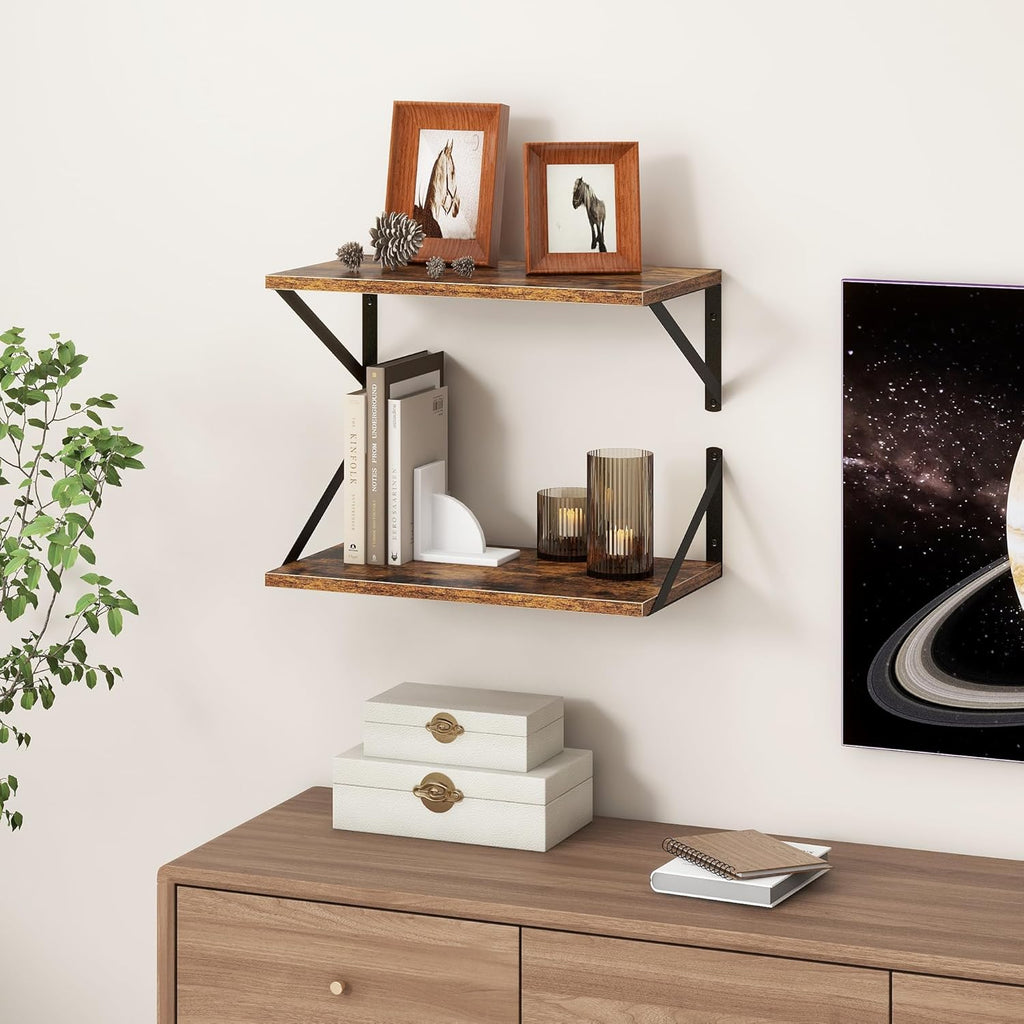 18"W x10"D Floating Shelves, Farmhouse Wall Shelves Home Decor Shelf, Deep Bathroom Shelves with Bracket, 10 Inch Deep Wall Shelf for Living Room, Kitchen, Bedroom, Rustic Brown, Set of 2