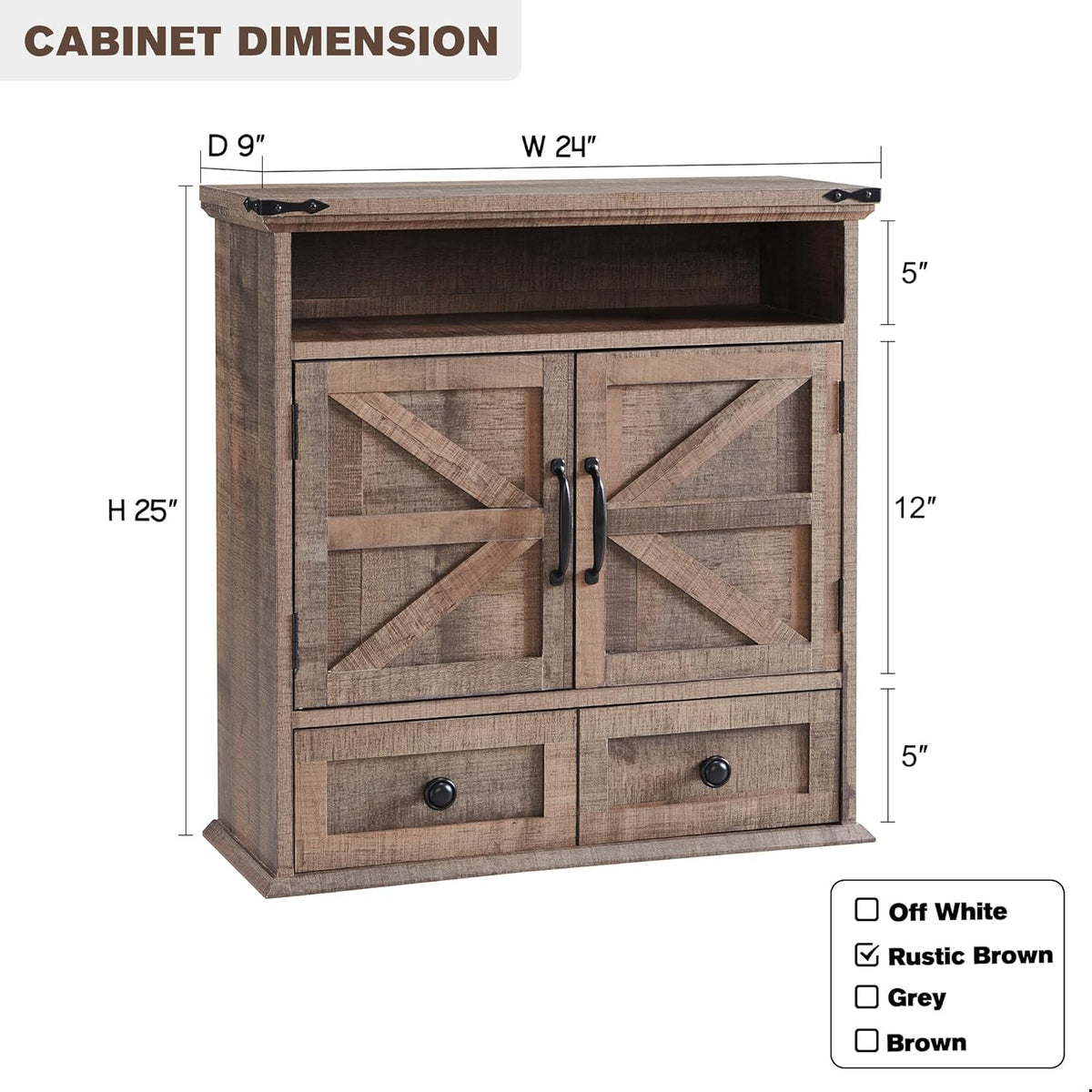 Bathroom Wall Cabinet, Farmhouse 24" Wide Medicine Cabinet with Drawer, Adjustable Shelf, Double Barn Doors, Storage Cabinets for Bathroom, Kitchen, Living Room, Rustic Brown