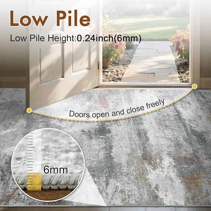 2x6 Ft Washable Runner Rug, Non-Slip Low Pile Hallway Kitchen Area Rug - Image 8