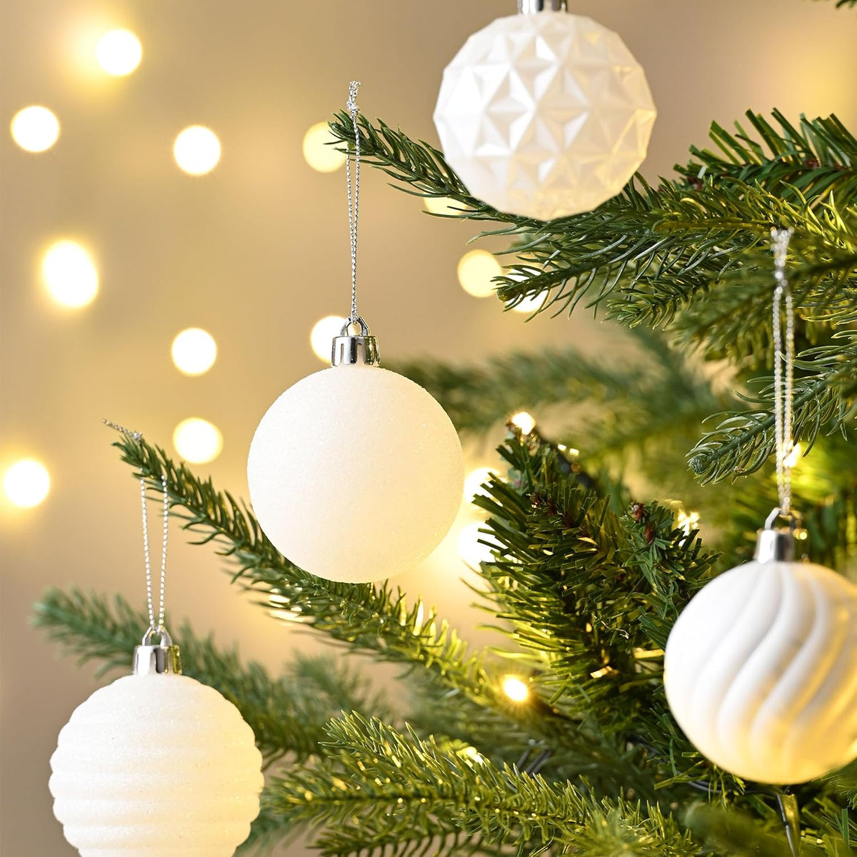 Valery Madelyn Christmas Ornaments Tree Decorations Set for Fall Halloween, 24ct White Shatterproof Ball Ornaments, 2.36" Hanging Ornament Bulk for Xmas Holiday Party Decor