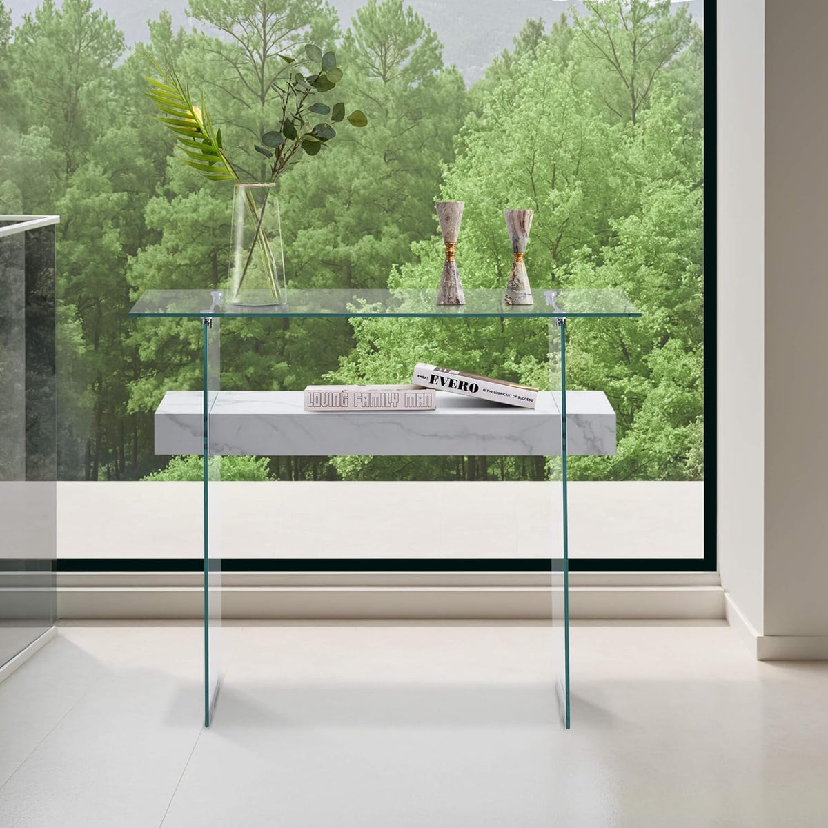 ivinta Glass Entry Table with Storage, 39.4" Modern Console Table for Living Room, Foyer, Hallway, Bedroom 5101 (White)