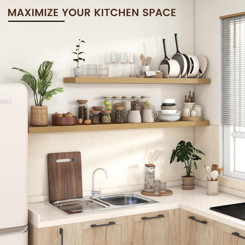 Floating Shelves for Wall, Large Wall Mounted Shelves with Invisible Brackets, Long Wood Floating Shelf for Living Room, Bedroom, Kitchen, Bathroom (Oak, 55" W x 9" D x 1.5" H)