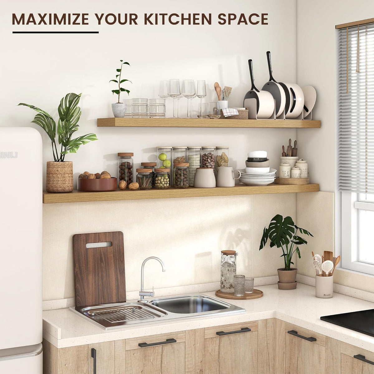 Floating Shelves for Wall, Large Wall Mounted Shelves with Invisible Brackets, Long Wood Floating Shelf for Living Room, Bedroom, Kitchen, Bathroom (Oak, 55" W x 9" D x 1.5" H)