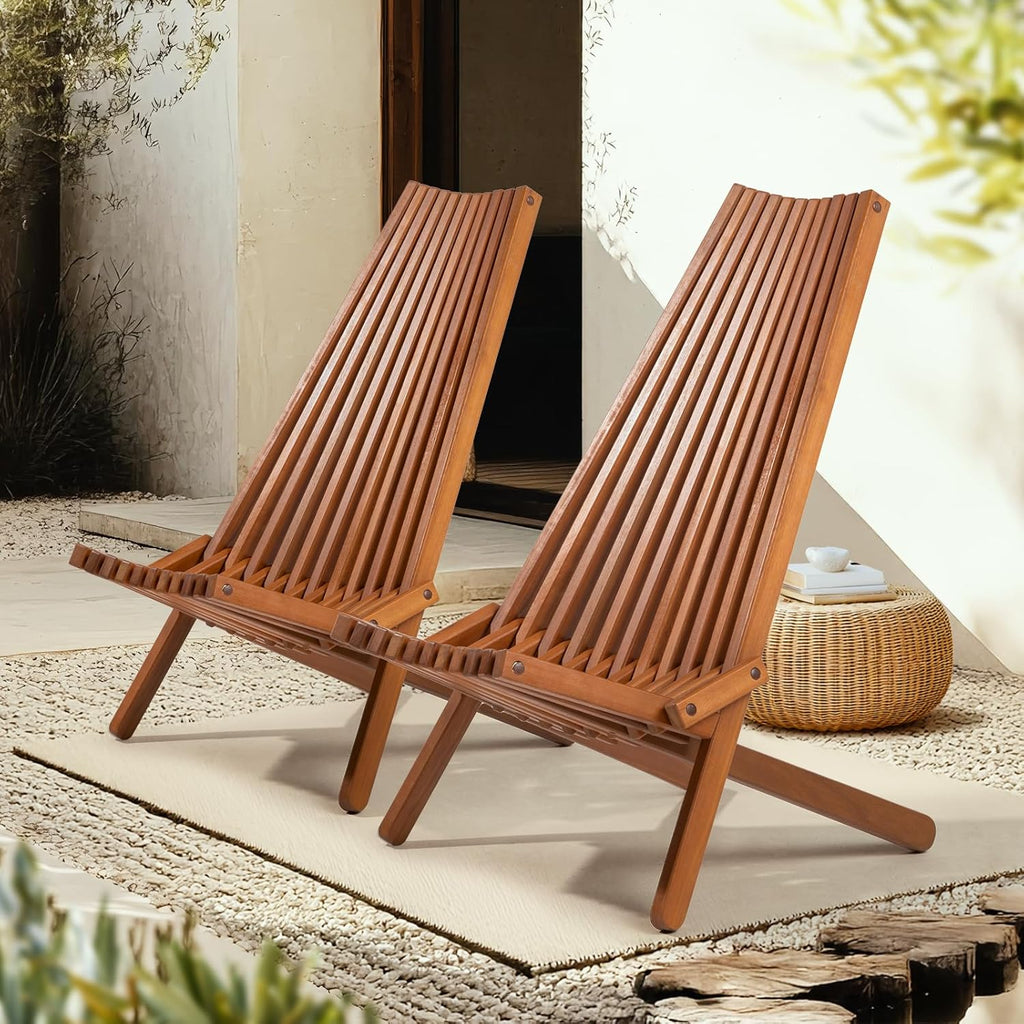 IDZO Elina FSC Eucalyptus Tamarack Chairs, 22.5x31.5x36 in, Weatherproof Wood, Lightweight 19 lb Design, Folding High-Backrest, Natural Finish – Ideal for Patio Furniture Set or Outdoor Furniture