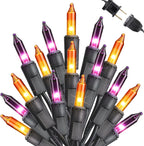 Toodour Orange & Purple Halloween Lights, 25ft 100 Count Incandescent Halloween String Lights, UL Certified Connectable Mini Bulbs String Lights for Outdoor, Indoor, Garden, Porch, Party, Home Decor