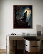 Wolf howling Poster Art Print, Halloween Scary Vintage Wall Art Academia Spooky Painting Decoration for Horror Prints, Gothic Posters Bedroom Decor 89 (Wolf howling, 11 x 14 inches, Wood Frame)