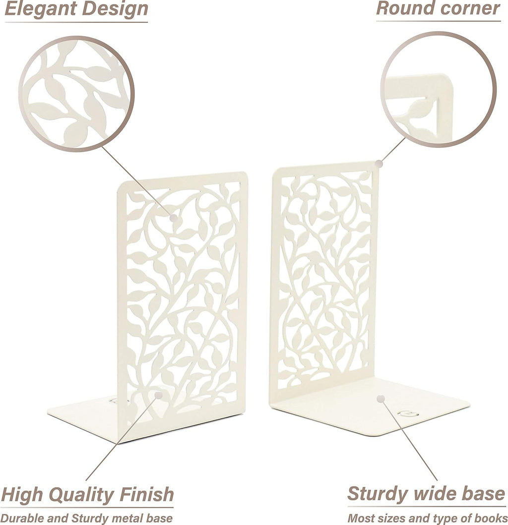 CNK Book Ends Bookends for Decorative Books Holder Bookend Shelves End Hold Heavy Duty Holders Stoppers Metal Stopper Cute Boho Bookshelf Holds Cookbook Office Home Set of 4 Bookends Pair White