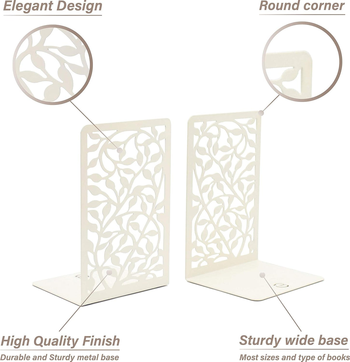 CNK Book Ends Bookends for Decorative Books Holder Bookend Shelves End Hold Heavy Duty Holders Stoppers Metal Stopper Cute Boho Bookshelf Holds Cookbook Office Home Set of 4 Bookends Pair White