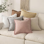 MIULEE Boho Linen Fringe Decorative Euro Throw Pillow Covers White 28x28 | Set - Image 6