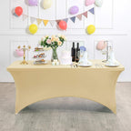 2Pack Spandex Table Cover for 6Ft or 4fT or 8ft Table Universal Fitted Stretch Tablecloth for Party, Banquet, Wedding and Events-Champagne