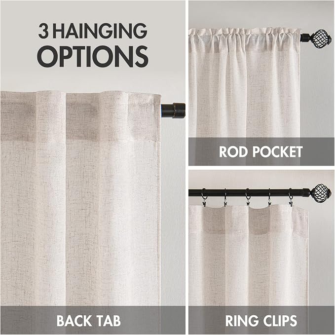 MIULEE White Linen Curtains 37x90 Inch Long 2 Panels - Image 3