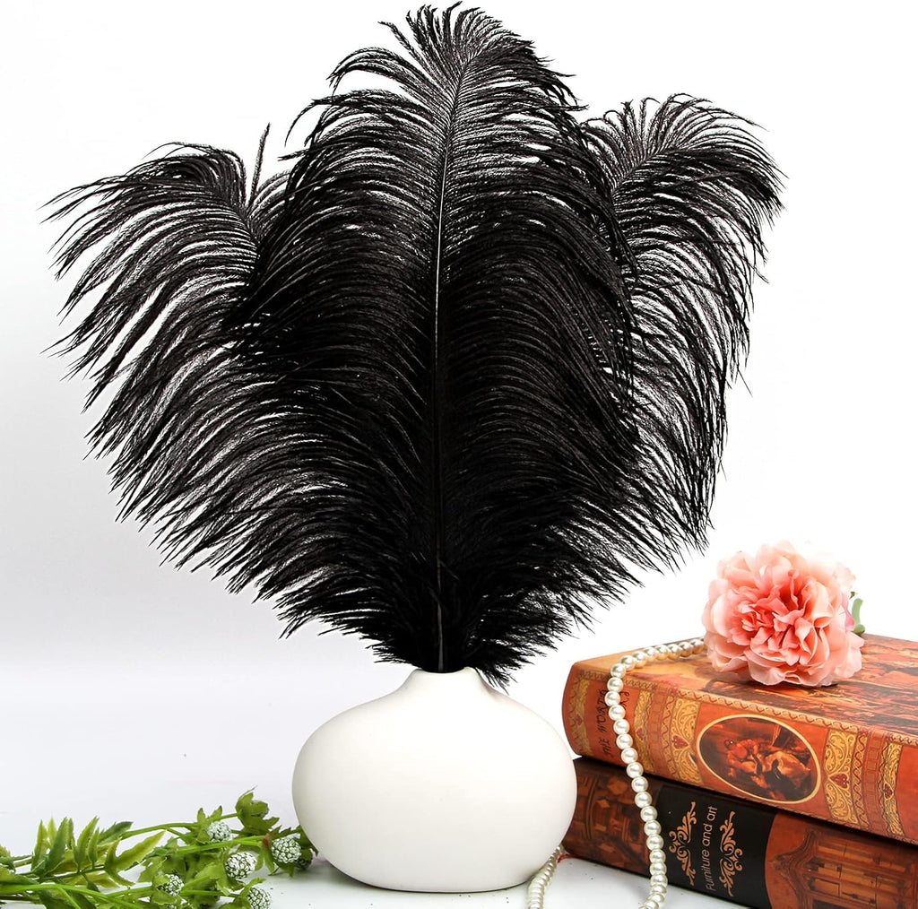 THARAHT Black Ostrich Feathers 12pcs Large Natural Bulk 20-22Inch 50cm-55cm for Wedding Party Centerpieces Halloween and Home Decoration Feathers