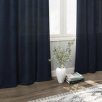 Navy Blue Linen Textured 96 Inch Curtains 2 Panel Set Back Tab Rod Pocket Semi - Image 6