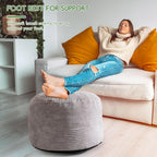 HIGOGOGO Round Stuffed Pouf Ottoman, Corduroy Poufs with Foam Chunk Filling, Furry and Fluffy Pouf Foot Stool Storage Ottoman, 26 X 18 Floor Poufs Foot Rest for Living Room, Grey