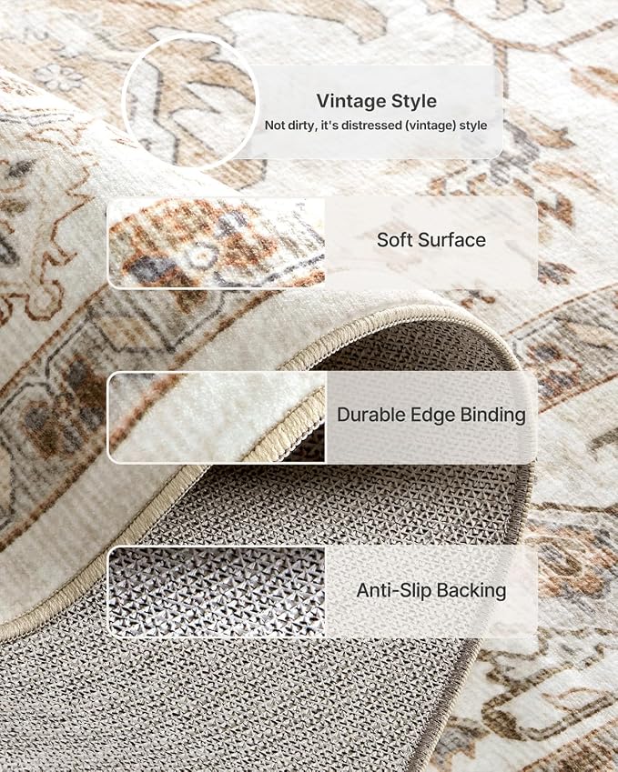 AMADA HOMEFURNISHING Round 6ft Area Rugs, Low-Profile Washable Rug - Image 7