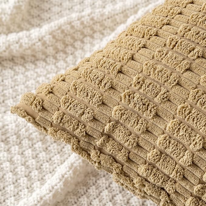 MIULEE Corduroy Decorative Throw Pillow Covers 20x20 Khaki Pack of 2 | Soft - Image 2