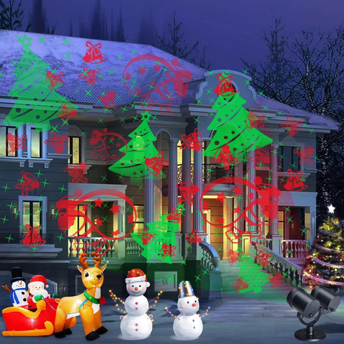 Christmas Lights Projector, Christmas Decorations Lighting Projector, with Timer Dynamic Led Xmas Tree Santa Claus Jingle Bells Lights, for New Year Party Garden Wall Outdoor Indoor Holiday Decor