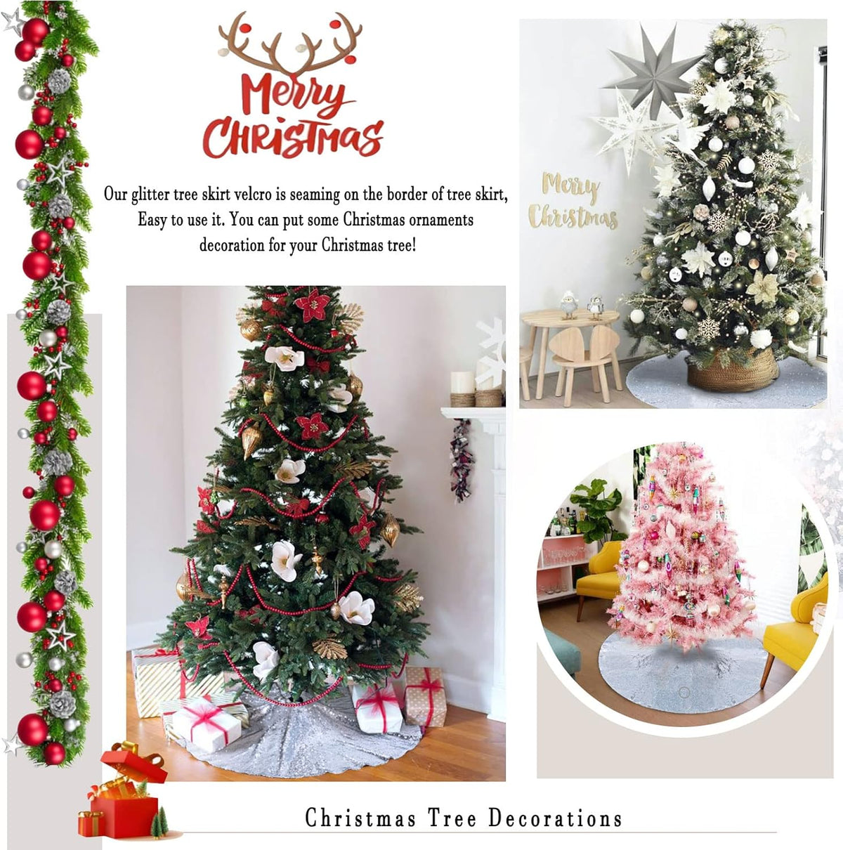 Christmas Tree Skirt Silver 48 Inch Round Tree Skirt Sequin Christmas Tree Skirt for Christmas Decoration