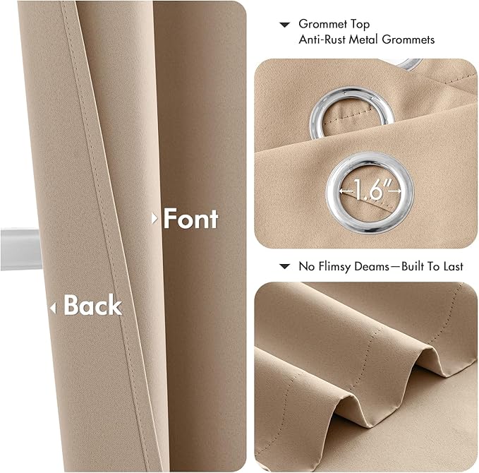 MIULEE Blackout Curtains for Bedroom 2 Panels 40 x 84 Inch Long Beige | Thermal - Image 4