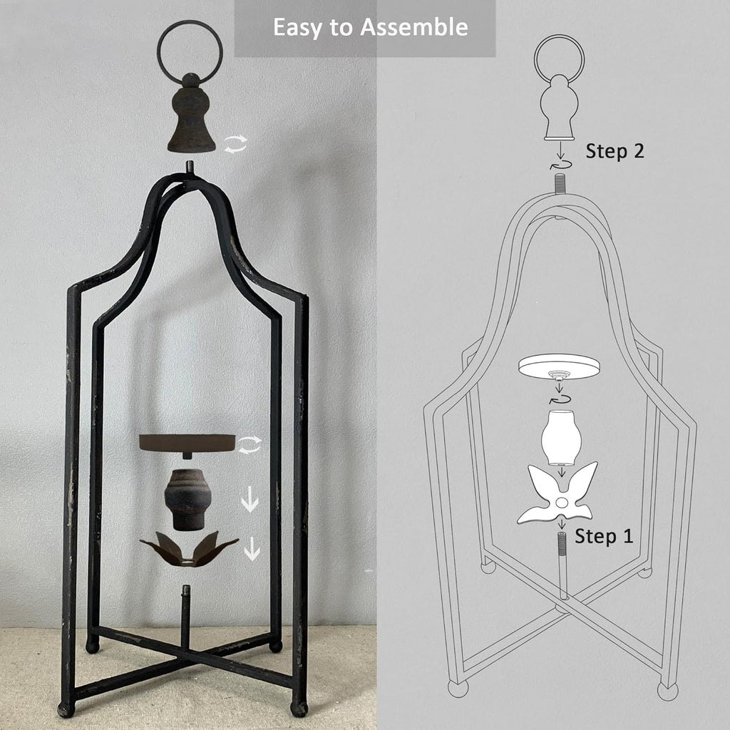 Large Tall Shabby Chic Lanterns Decorative Indoor Outdoor, Outside Gifts Front Porch Patio Vintage Metal Candle Holders, Fireplace Table Floor Farmhouse Rustic Decor Set of 2