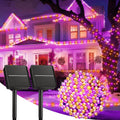 Brightown 2 Pack Halloween Solar String Lights Outdoor, Total 144Ft 400 LED Solar Lights Outdoor Waterproof with 8 Modes for Patio Tree Garden Party Decorations (Orange&Purple)