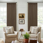 Pleated Blackout Brown Linen Blend Window Curtains 96 Inches Long 2 Panels | - Image 9