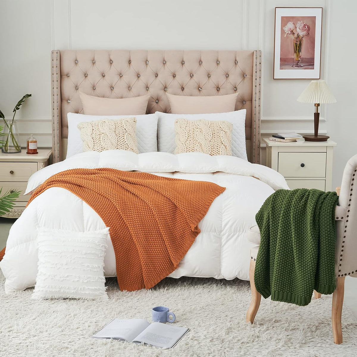 Chunky Cable Knit Throw Blanket Lightweight Burnt Orange 100% Organic Cotton Blanket for Sofa Couch Bed Baby Nursery, Rustic Shabby Chic Modern Farmhouse, 60” x 80” Give Laundering Bag
