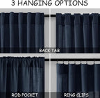 Navy Blue Linen Textured 96 Inch Curtains 2 Panel Set Back Tab Rod Pocket Semi - Image 3