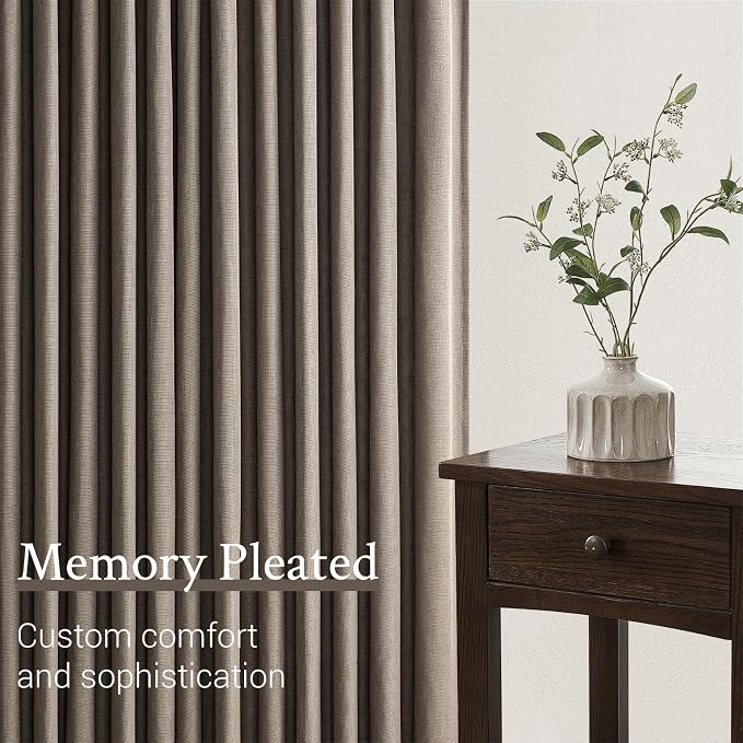 95 Inches Long Pleated Sheer Curtains, Dark Linen Blended Light Filtering - Image 3