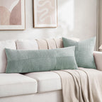 Fancy Homi Set of 2 Grey Blue Boho Long Lumbar Body Decorative Throw Pillow Cover 14x36 Inch for Bed Couch Bedroom Bench, Soft Patchwork Corduroy Textured Pillow Case, Rustic Farmhouse Room Décor