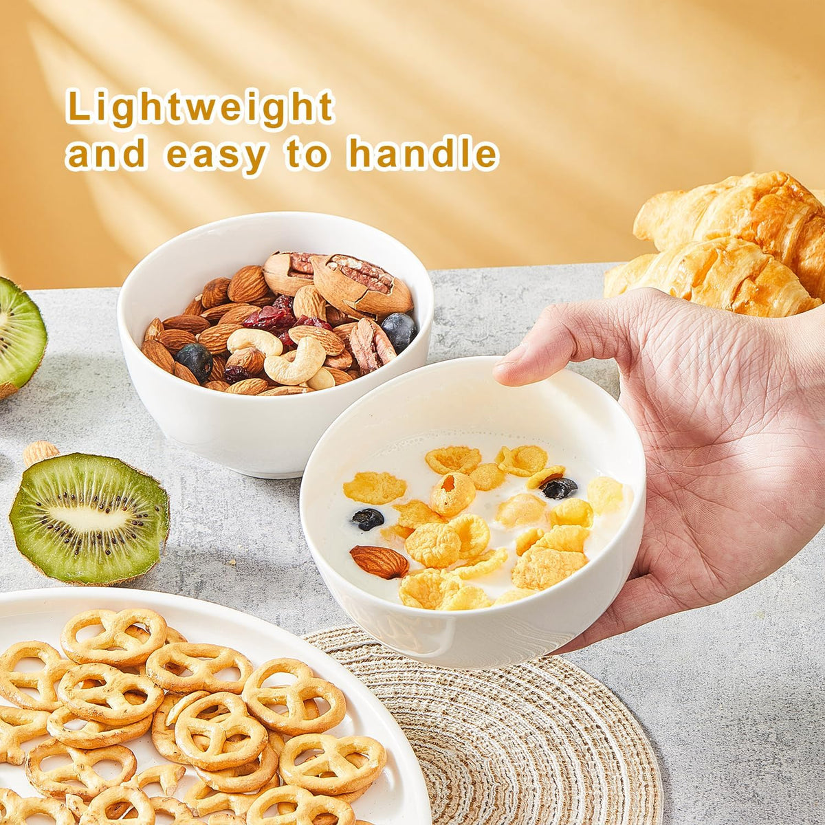 5 Inch Ceramic Cereal Bowls, 16 Ounces Small Bowls Set of 6,White Dipping Bowls for Kitchen,Dessert, Fruits, Snack,Microwave and Dishwasher Safe