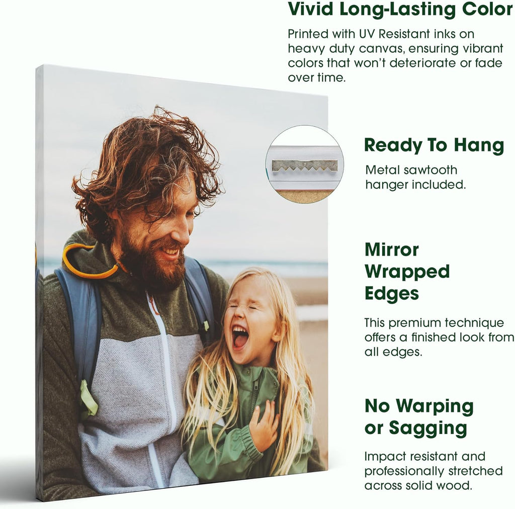 Custom Canvas Prints with Your Photos – Personalized Picture To Canvas Wall Art, Perfect for Home Decor, Gifts & Keepsakes, Ready to Hang (30" L x 40" W x .75”D, Metallic Silver)