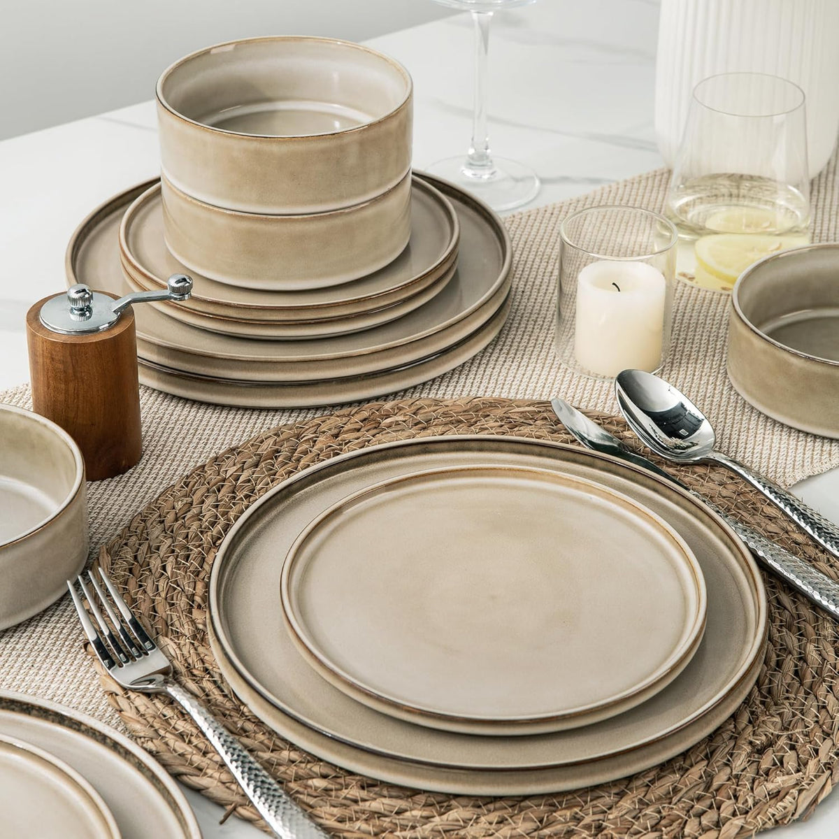 AmorArc Ceramic Dinnerware Sets, Handmade Reactive Glaze Stoneware Plates and Bowls Sets,Highly Chip and Crack Resistant | Dishwasher & Microwave Safe Dishes Set, Service for 6 (18pc)
