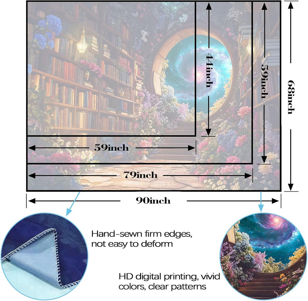 Accnicc Floral Bookshelf Tapestry Fantasy Library Tapestries Wall Hanging Vintage Plant Flower Book Extra Large Tapestry for Bedroom Living Room Dorm 90 x 68 inch