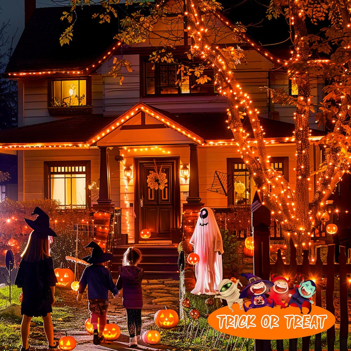 JMEXSUSS 2 Pack Halloween Solar Lights Outdoor, Total 400 LED 151FT Orange Solar Lights Outdoor Waterproof, 8 Modes Christmas String Light for Outside Tree Patio Yard Garden Halloween Decorations