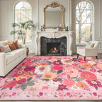 Pink Floral Large Washable Area Rug 8x10 - Image 2