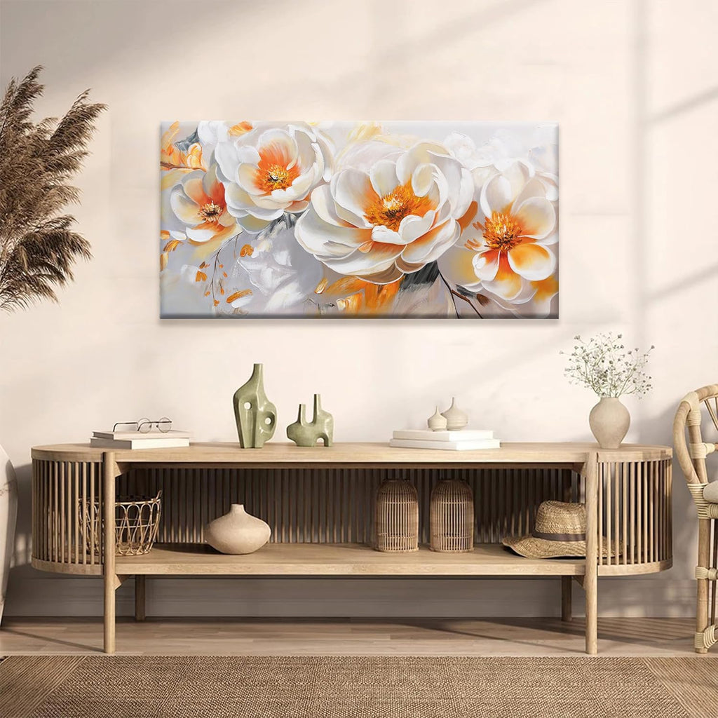 Suconvng Canvas Art Wall Decor Floral Wall Art For Living Room Modern Canvas Painting Prints Pictures Orange White Flower Wall Art Picture For Bedroom Hotel Home Wall Decor 24 X 48 Inch